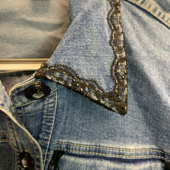 V. Cristine Black Lace Denim Jacket - Picture 9 of 14